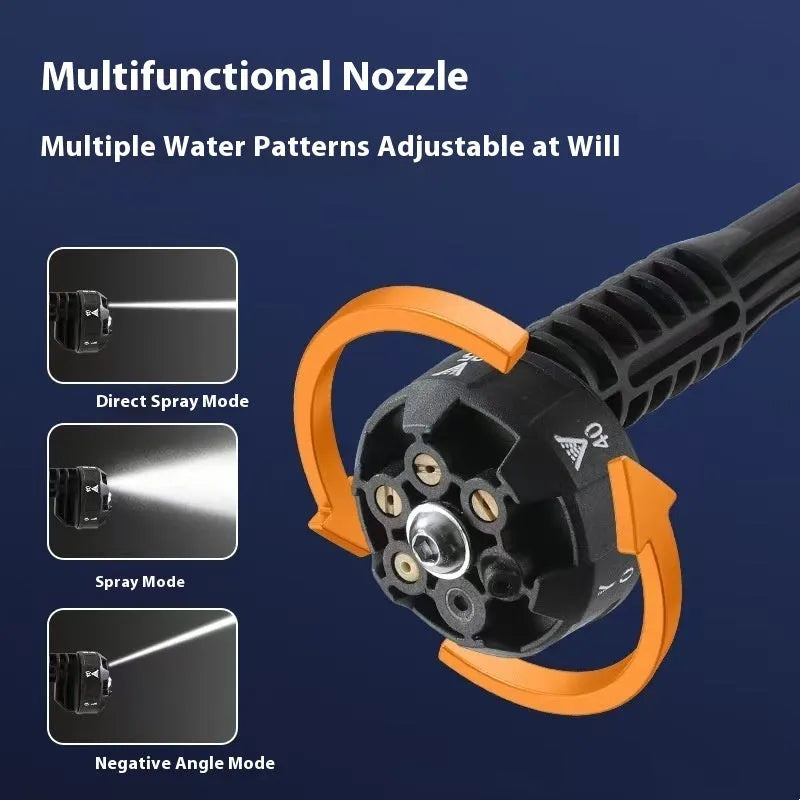 Green wireless high-pressure water gun with metal nozzle and extension rod for garden cleaning