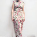 Long sleeve printed chiffon dress high waist set with skirt and top in sizes S to 3XL