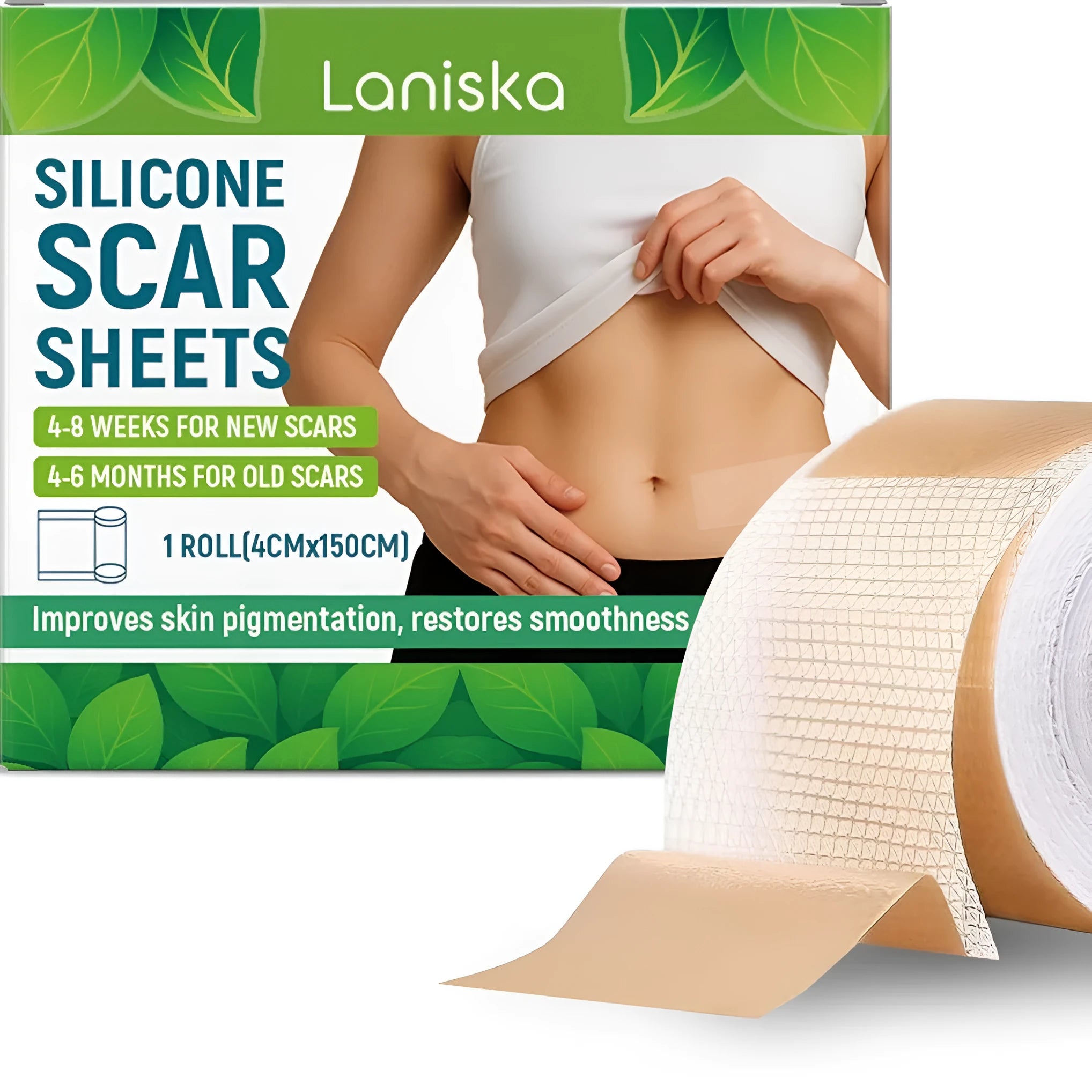 One roll of silicone scar sheet measuring 4cm wide by 150cm long for scar treatment
