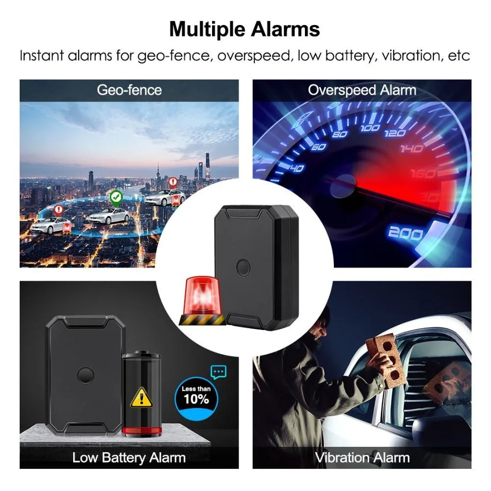 Black GPS car locator device with 6000mAh battery for long standby tracking.