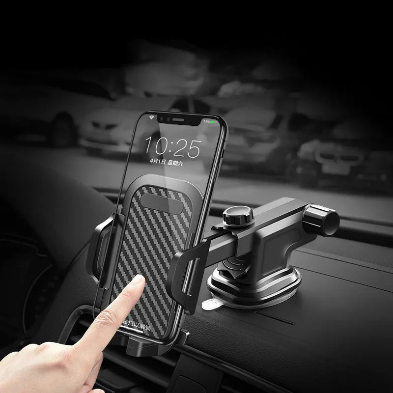 Black car phone holder with adjustable clamp for phones 4.0-7.0 inches wide