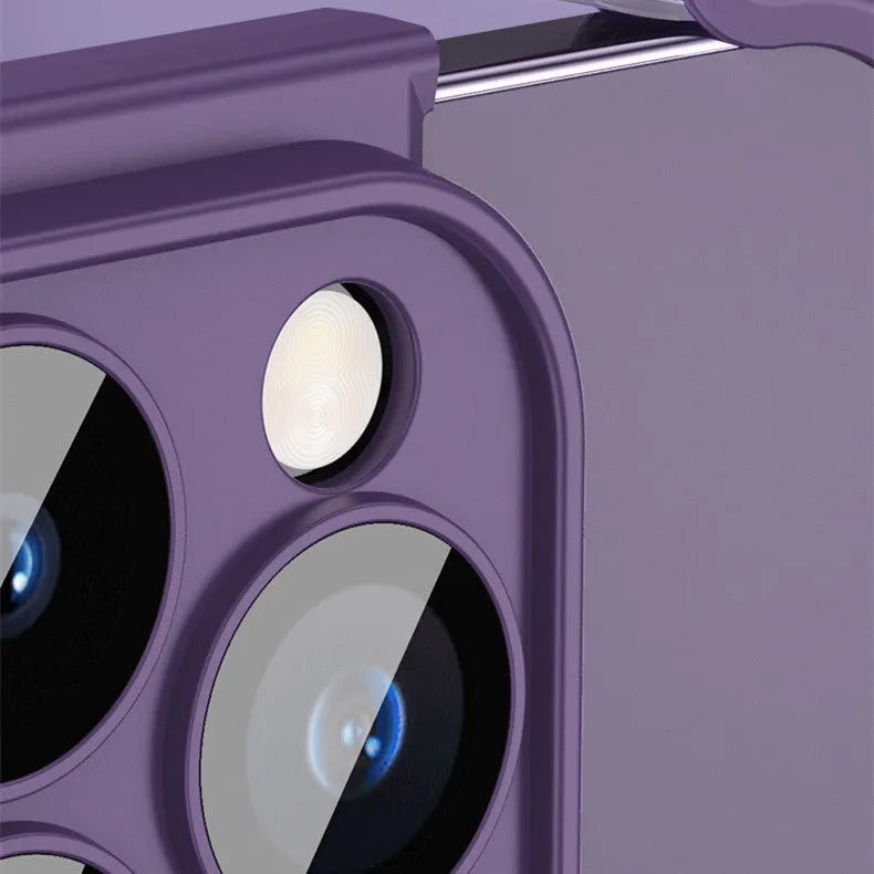 TPU mobile phone case with glass lens film for Apple iPhone in dark purple, black, red and blue colour options