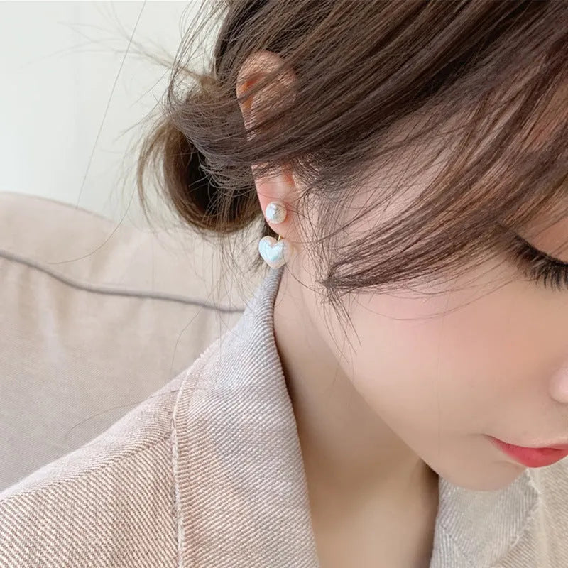 Korean-style heart-shaped stud earrings with alloy electroplating and inlaid artificial gems