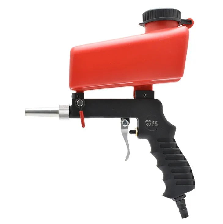 Portable gravity-fed pneumatic sandblasting gun with 6.5mm nozzle in black or blue colour