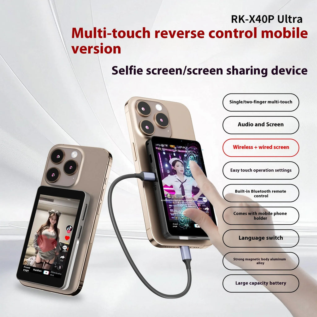 4 inch touch screen phone monitor bracket with rear magnetic suction, aluminium alloy body, HD display, black or grey