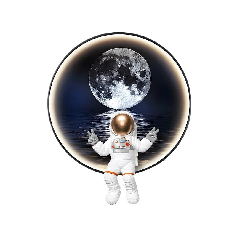 Spaceman-themed canvas wall painting for children's rooms, available with optional integrated USB LED bedside lighting.