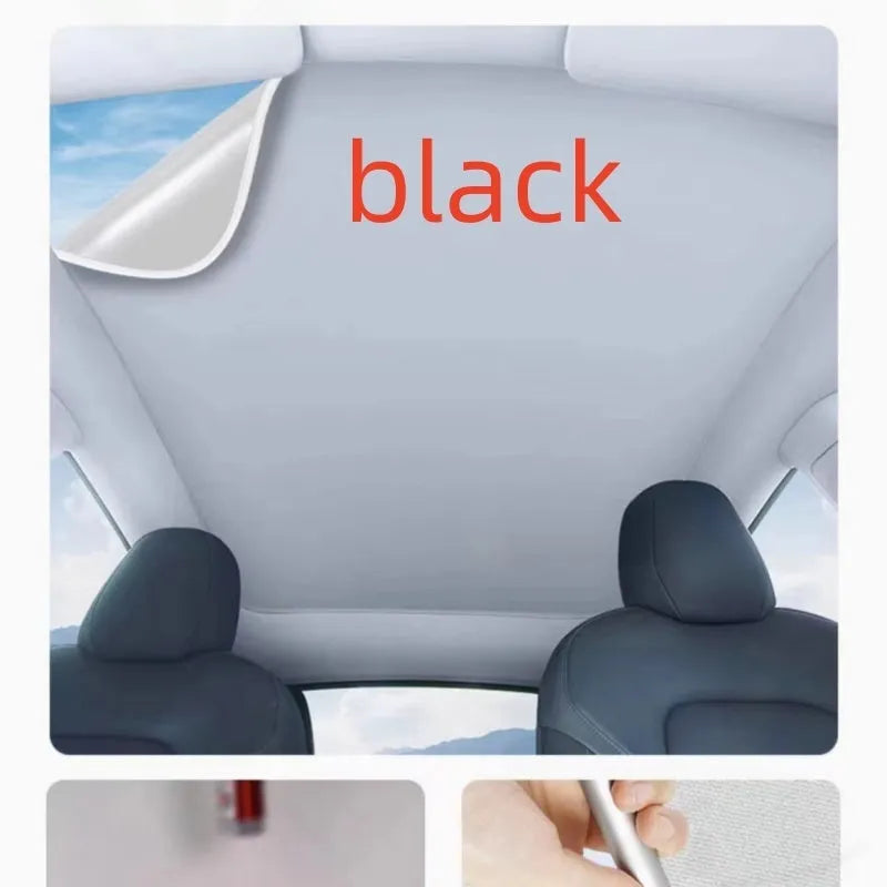 Silicone electrostatic adsorption car sunshade with plaid pattern in black