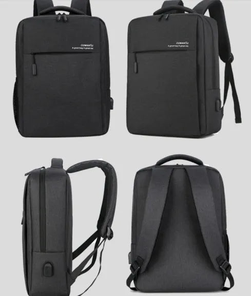 Waterproof rechargeable laptop backpack in Oxford cloth with shoulder straps showing Black colour option