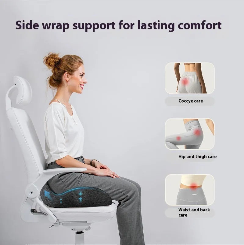 Office memory foam chair cushion measuring 46x43x12cm in light grey solid colour on office chair