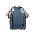 Men's loose fit sports t-shirt with patchwork contrast colour design and raglan sleeves in cotton blend fabric