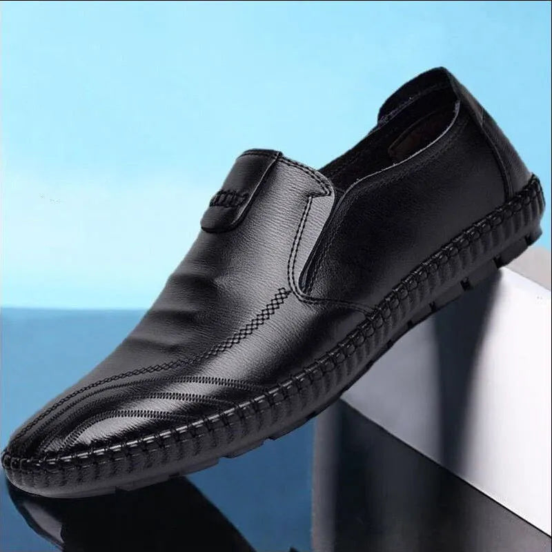 Mens black and brown PU leather lace-up business casual shoes with flat sole