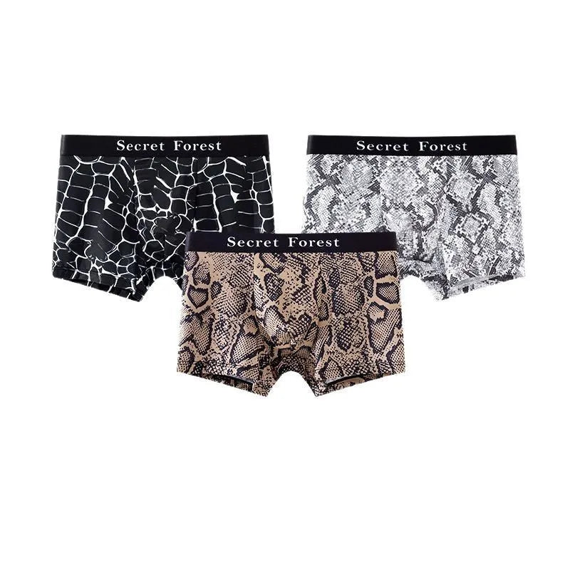 Men's thin polyester boxer shorts in loose fit mid-waist design available in black grey brown colours