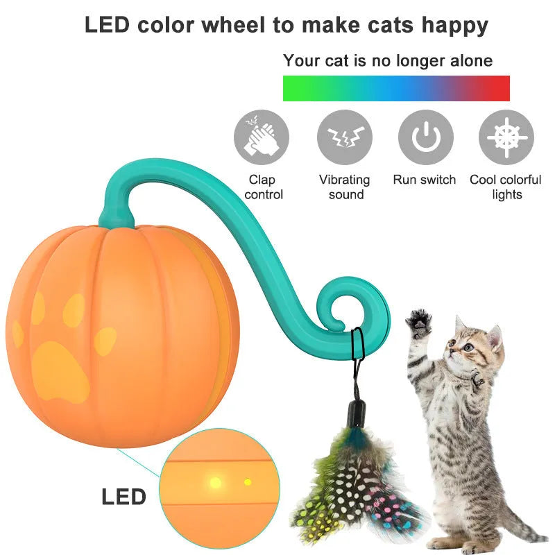 Electric luminous cat toy ball in watermelon or pumpkin design for indoor feline play