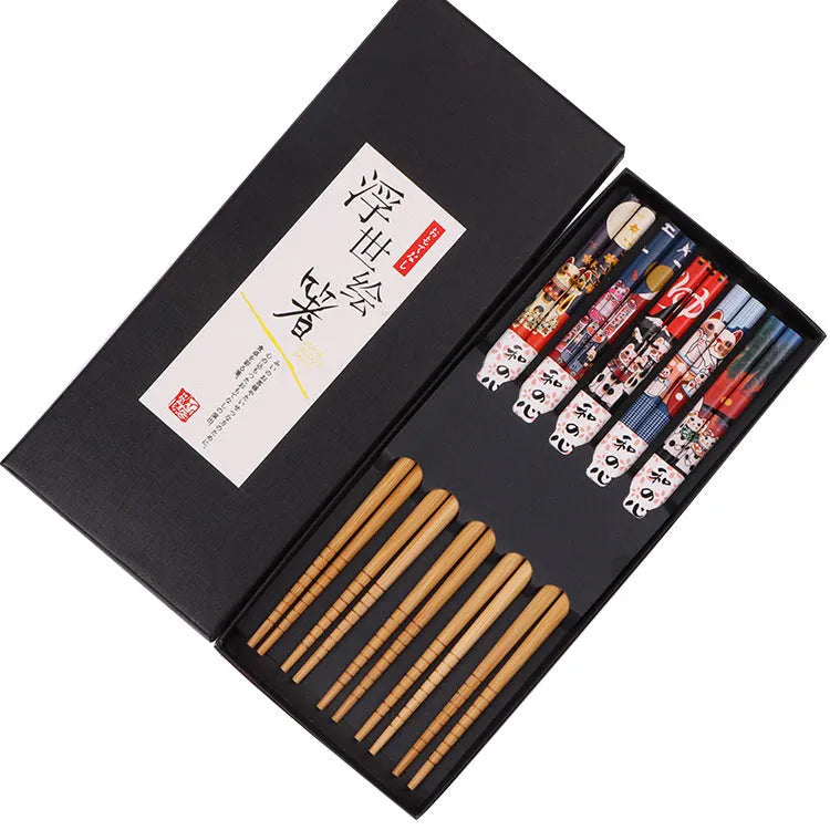 Five-colour Japanese bamboo chopsticks set with sisal polishing and 23cm length