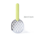 Blue plastic cat litter shovel scoop tool for cleaning litter boxes.