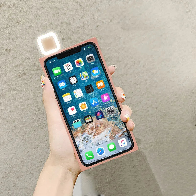 Ring flashing mobile phone case for iPhone 13 with selfie fill light in solid colours.