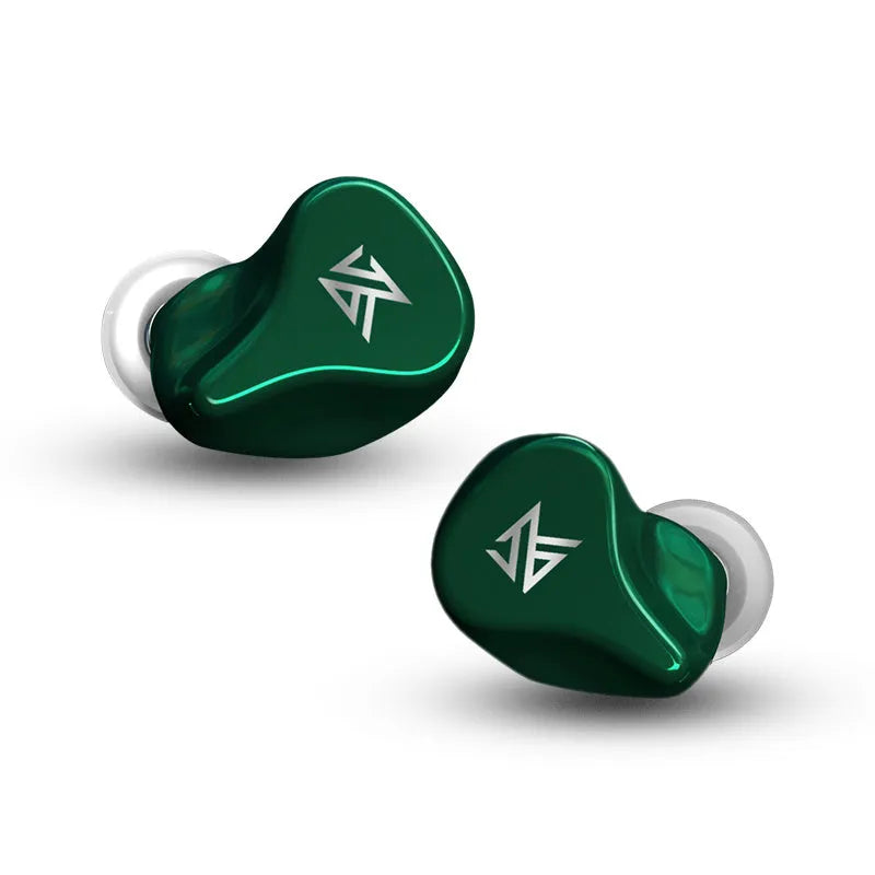 Z1 black and green true wireless Bluetooth earbuds with in-ear design and charging case