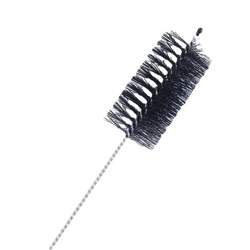 Set of stainless steel handled cleaning brushes with white nylon bristles for cleaning reusable straws.