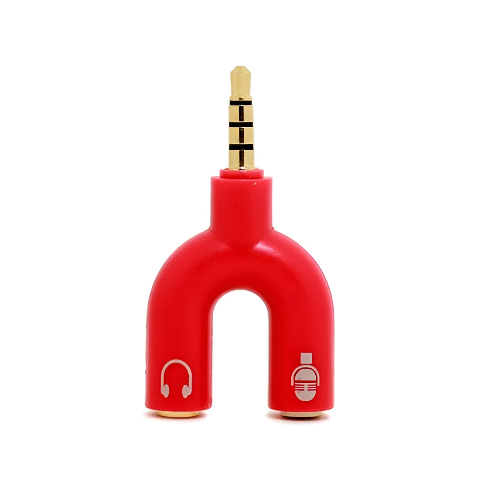 3.5mm audio splitter adapter in multiple colours showing gold-plated connections