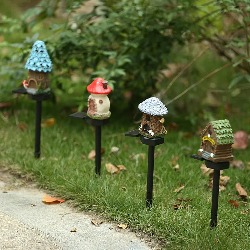 Solar-powered outdoor LED garden light with flower-shaped decorative base