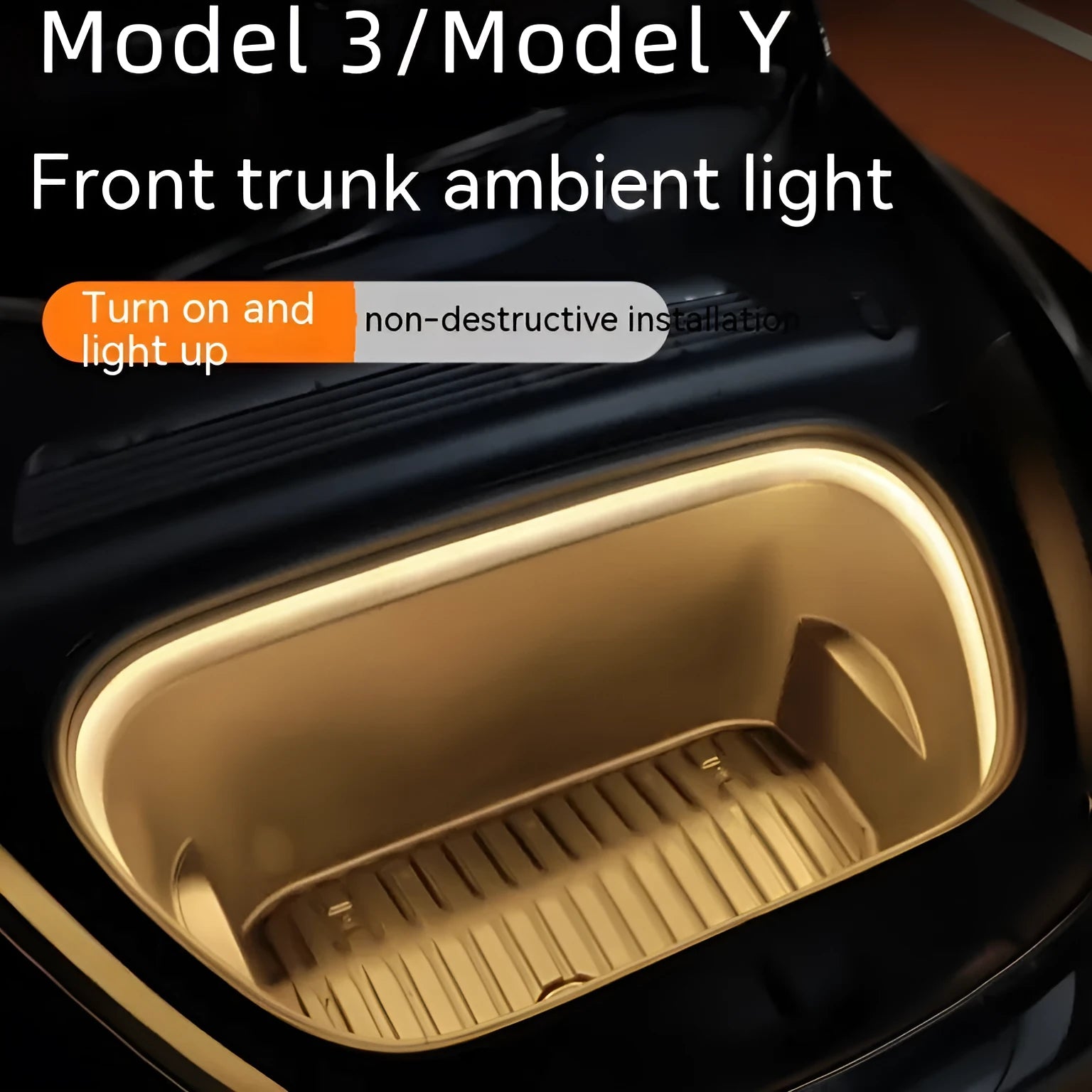 Tesla Model 3 and Y front console ambience light kit in soft silicone with pure white, warm white, and ice blue colour options.