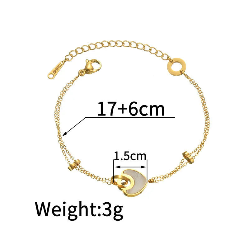 Women's stainless steel resin bracelet with double-layered loving heart design and electroplated finish