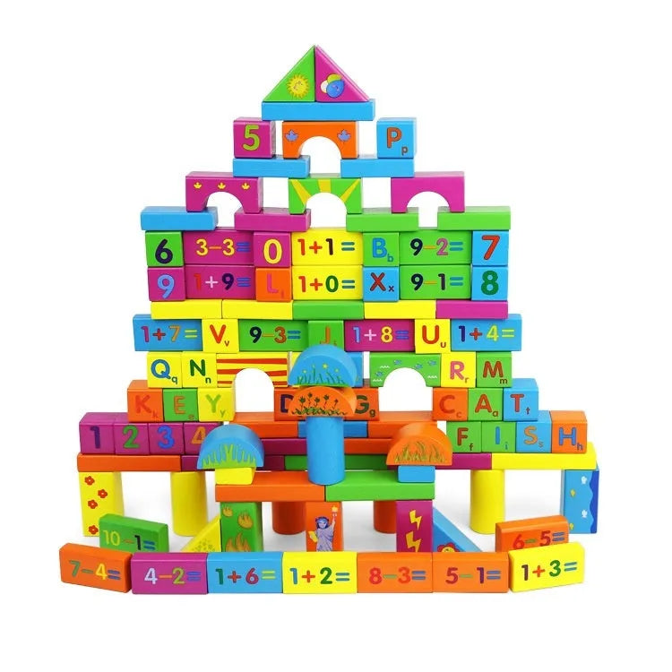Large wooden educational building blocks toy set for infants in a barrel pack, 18x18x23.6cm