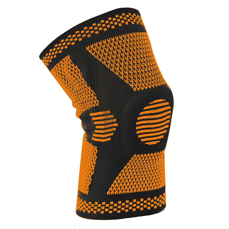 Polyamide sports knee pads with silicone spring padding in blue, green, orange, or white colours