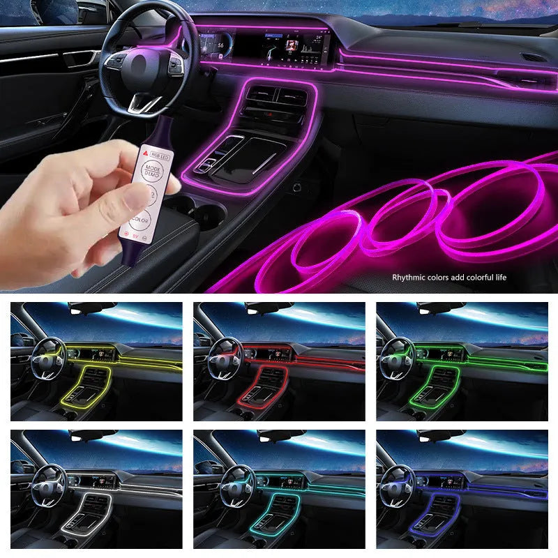 Car interior LED light strip kit with USB wireless RGB illumination and manual control interface