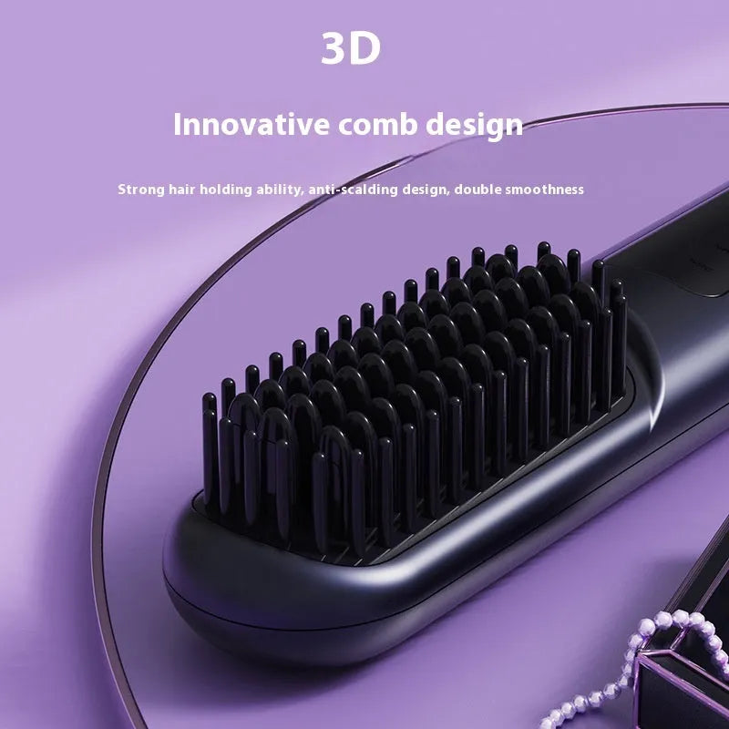 White portable negative ion hair comb with USB charging port and ABS plastic construction measuring 15-20cm length