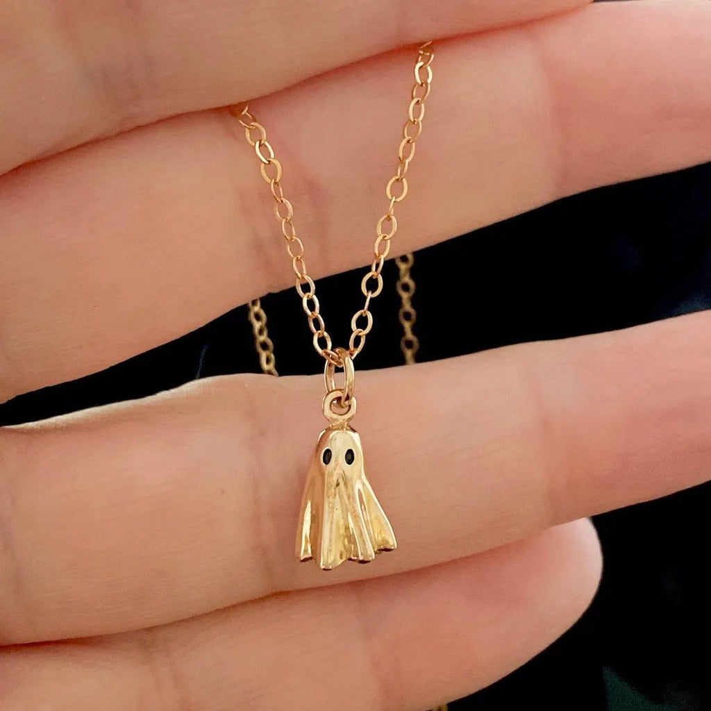 Ghost pendant necklace with titanium steel pendant and stainless steel chain in Cable, Figaro, or Mini Staple style