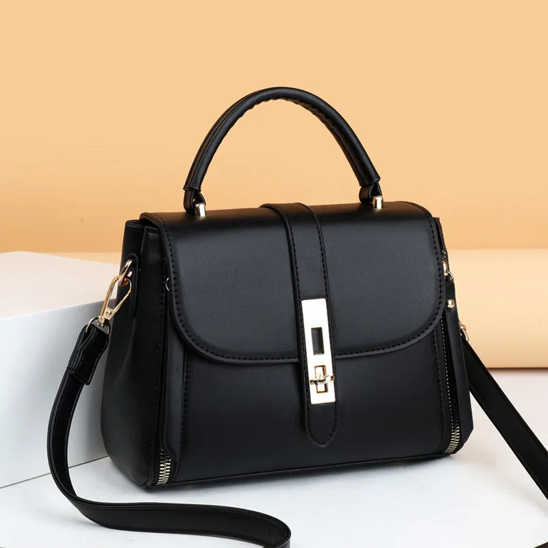 Women's soft PU leather shoulder bag in square vertical design with adjustable strap, showing interior polyester lining