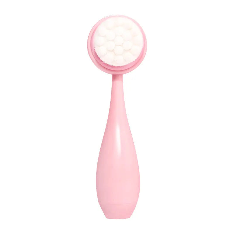 Facial brush set with four nylon-bristle brushes, plastic handles, and coral fleece hair band in multiple colours