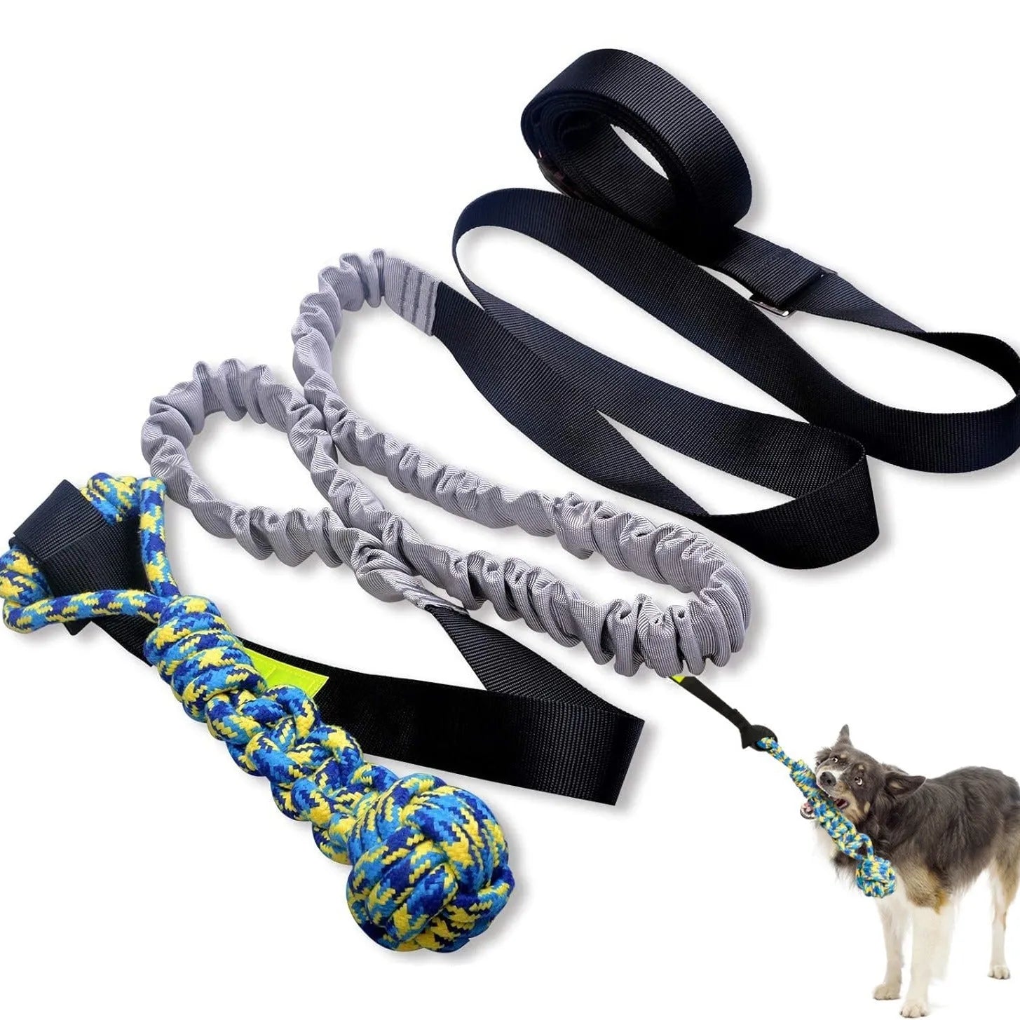 Green cotton thread dog tug of war rope toy with bite-resistant construction for indoor and outdoor play