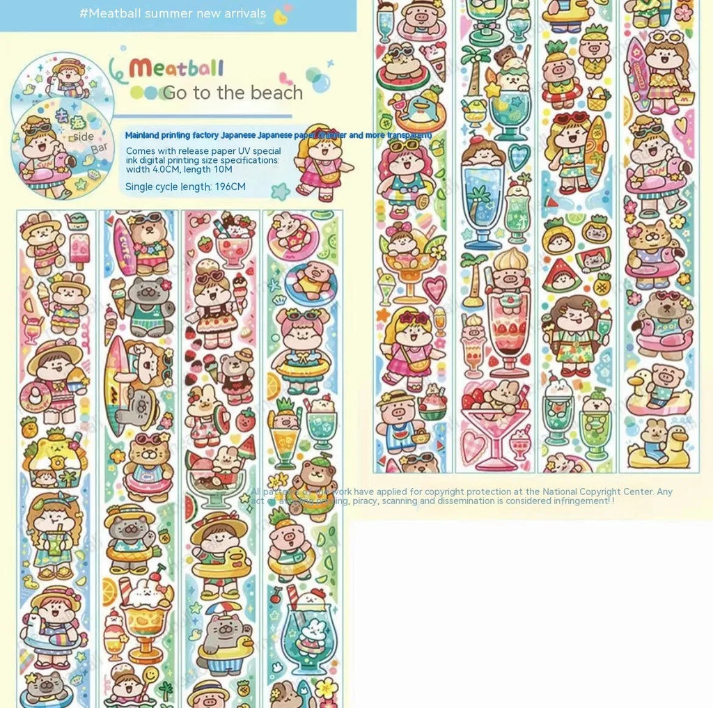 Haemorrhoid tape packaging stickers with cute cartoon characters printed on Japanese paper, showing design variety