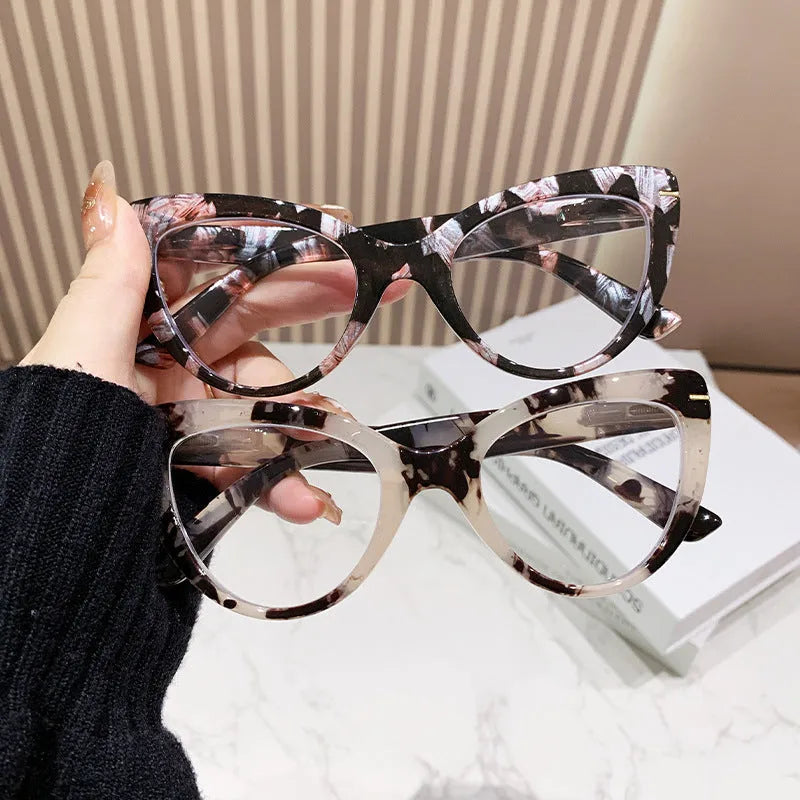 Women's large frame cat's eye high presbyopic glasses with dragon and phoenix decorations in various colours