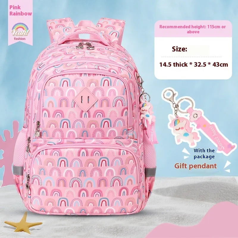Children's waterproof school backpack with spine protection in sapphire blue dinosaur colour with curved shoulder straps