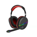 Blue over-ear wireless Bluetooth headset with illuminated RGB lights on the ear cups.