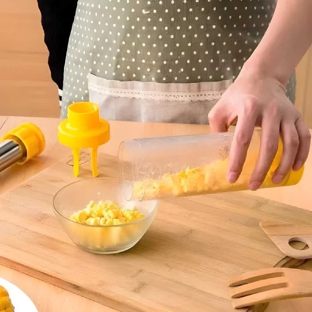 Yellow cylindrical corn stripper kitchen tool with 27cm height
