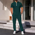 Men's colour matching casual sports suit with short sleeve top and trousers in polyester, available in six colours