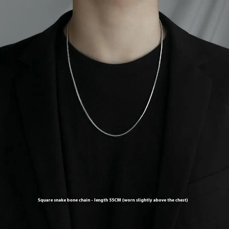 Titanium steel U-shaped pendant necklace with 50cm flat or square snake bone chain, polished finish