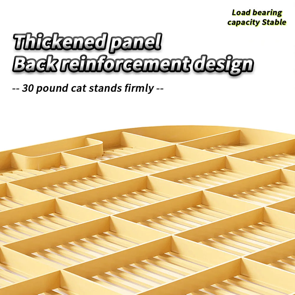 Large plastic cat litter mat with double-layer design and anti-slip feet in milk yellow colour.