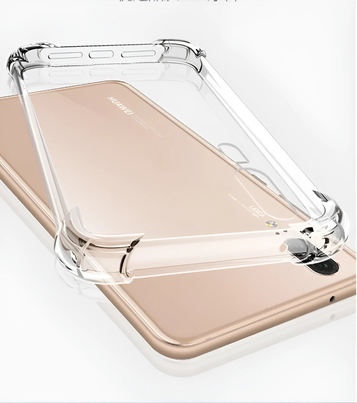 Transparent TPU phone case showing Huawei smartphone compatibility with airbag drop-resistant technology