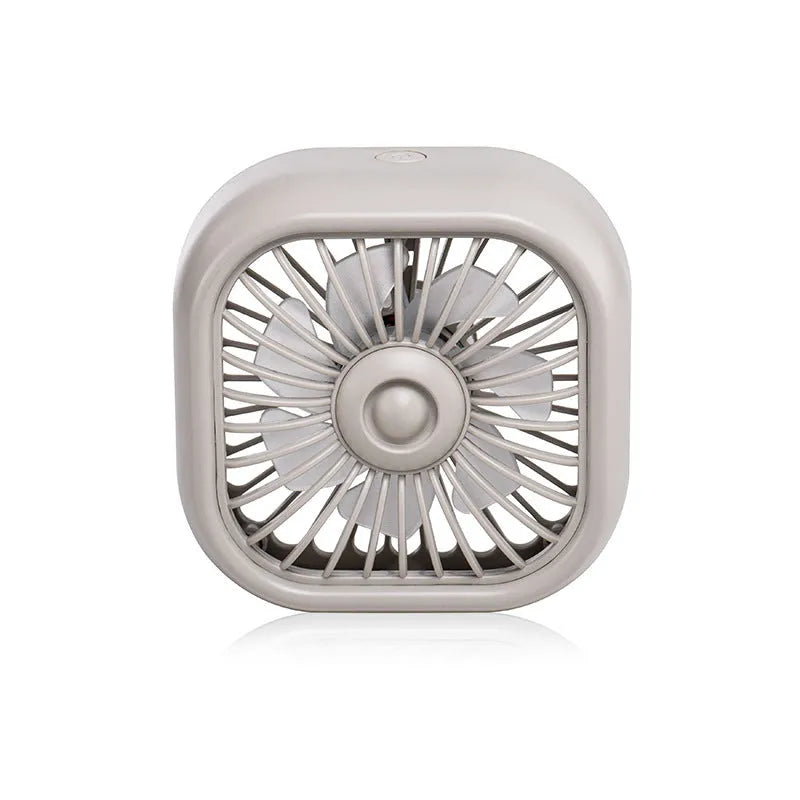 Black car USB fan mounted on vehicle air vent with three speed buttons and USB cable