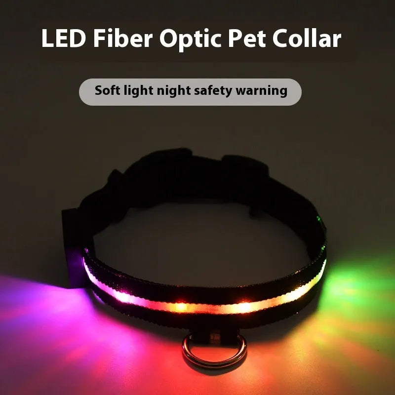 Black LED luminous dog collar with cartoon design and included rope lead for walking