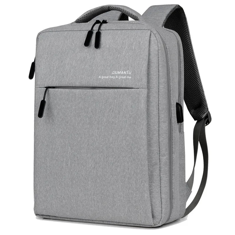 Waterproof rechargeable laptop backpack in Oxford cloth with shoulder straps showing Black colour option