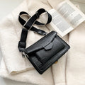 Vintage crossbody bag showing 20cm width, PU fabric texture, and adjustable strap