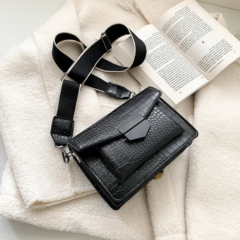 Vintage crossbody bag showing 20cm width, PU fabric texture, and adjustable strap