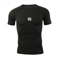 Men's quick-drying polyester compression top in solid black, white, light pink, or navy blue, sizes M to 3XL