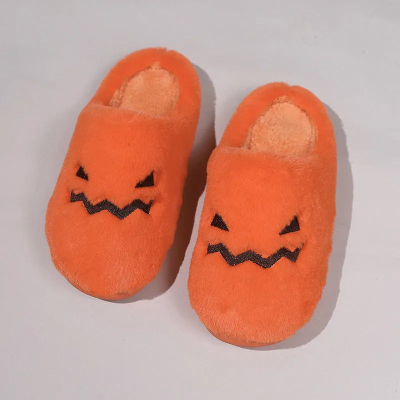 Orange pumpkin slippers with plush lining and non-slip PVC soles in UK sizes 36-43